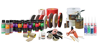 Lær om limformater og limkontinuumet. Bilde av lim- og tapeprodukter fra 3M.
